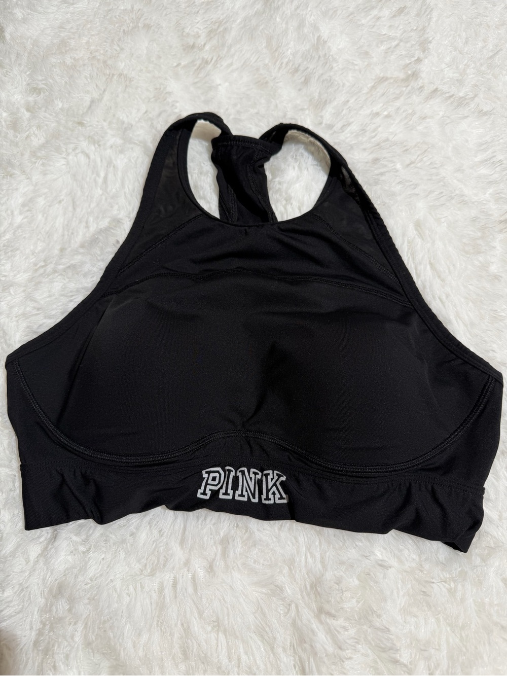 PINK Victoria's Secret High-Neck Black Sports Bra with Cups Large L Workout Mesh